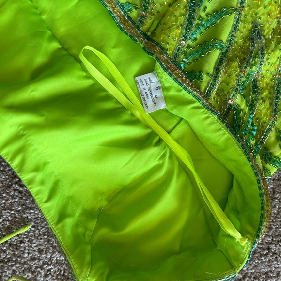 Beaded Lime Prom Dress - Picture 4 of 5